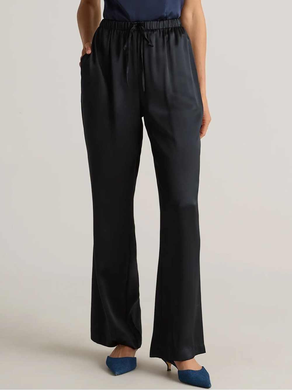 Quince Silk Drawstring Wide-Leg Pants - Black